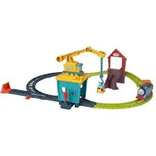 Fisher Price Set tren Fisher Price Thomas & Friends Train set Crane Carole + Sandy, set motorizat, 18 piese