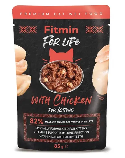 FITMIN Cat For Life pouch kitten chicken 28 x 85 g hrana umeda pentru pisoi cu pui