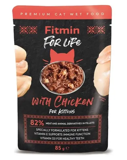 FITMIN Cat For Life pouch kitten chicken 85 g hrana umeda la plic pentru pisoi, cu pui