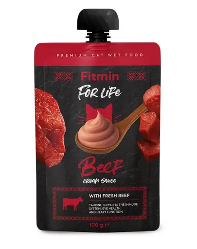 Fitmin For Life Cat Cream Sauce Beef Hrană complementară pentru pisoi și pisici adulte cu vită în sos cremos.100 g