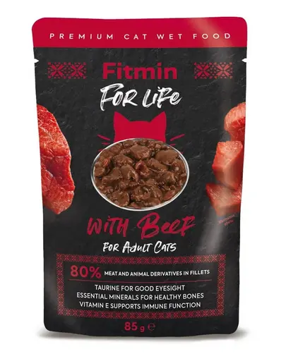 FITMIN For Life For Adult Cats Beef 85g Plic hrana umeda pisici, cu vita