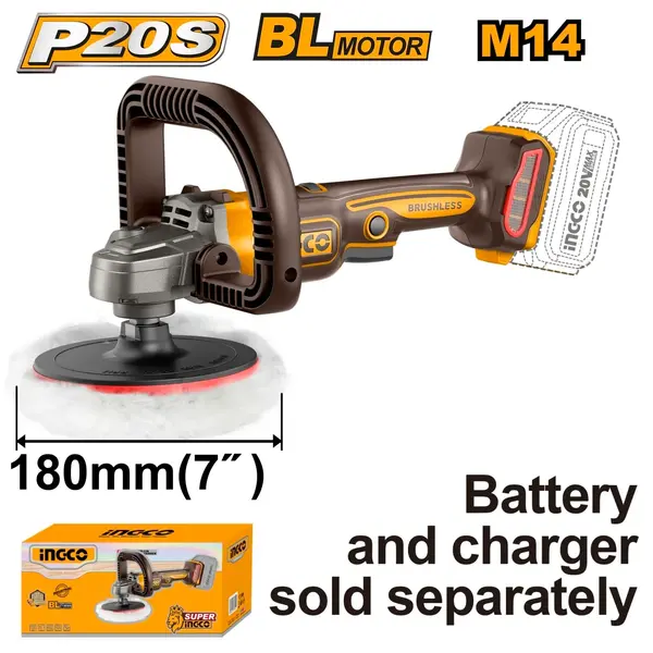 Flex Unghiular 20V Brushless Polish 180mm 400-2500rpm Filet M14 Control Viteza Variabila APLI2018 Fara Acumulator si Incarcator