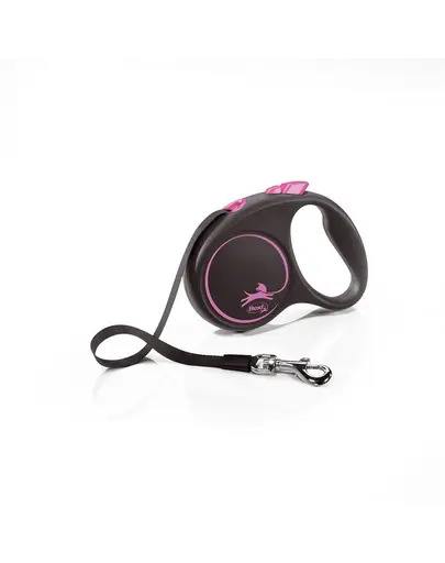 FLEXI Black Design lesa automata cu banda pentru caini, negru cu roz, marimea S, 5 m