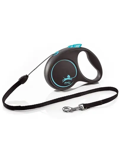 FLEXI Black Design lesa automata cu franghie pentru caini, negru cu albastru, marimea S, 5 m