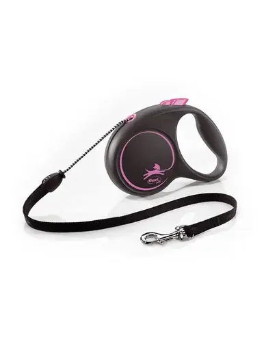 FLEXI Black Design lesa automata cu sir pentru caini, roz, marimea M, 5 m