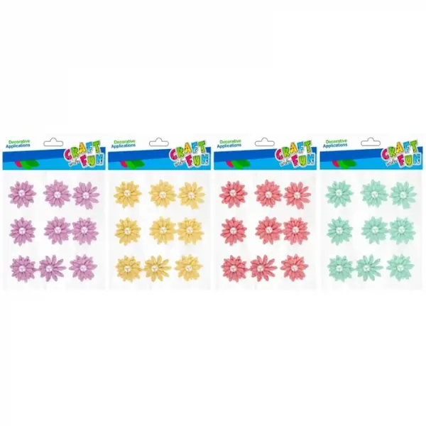 Floricele autoadezive cu perla pentru activitati crafts,3 cm,diverse culori,9 bucati set