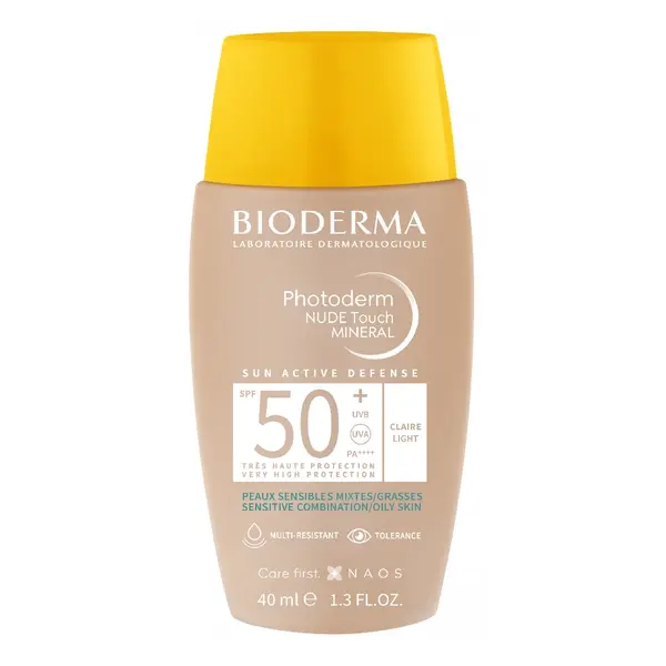 Fluid cu protectie solara SPF 50+ Mineral Photoderm Nude Touch, Deschis, 40 ml, Bioderma