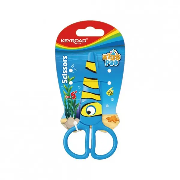 Foarfeca 13cm plastic presc KEYROAD KR971403 Kids Pro, Peste albastru