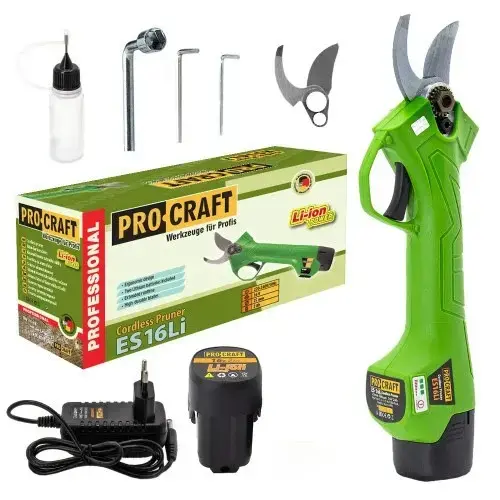 Foarfeca cu acumulator pentru crengi PROCRAFT ES16Li, 16 V, Lama 35 mm (Verde/Negru)