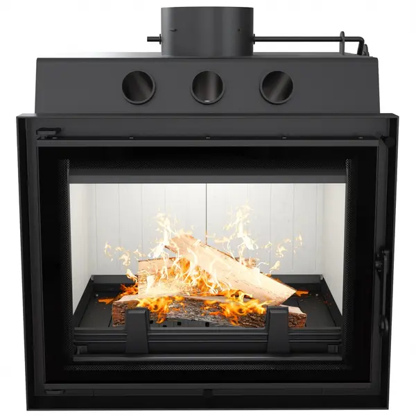 Focar semineu modern samotat cu recuperator + clapeta tiraj Alego 120 pe lemne negru