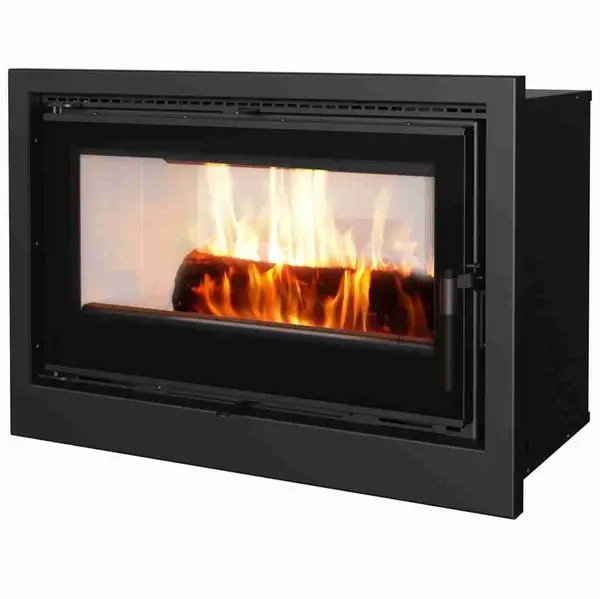 Focar semineu pe lemne 12kw cu ventilator AK80 negru cu deschidere mare