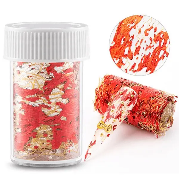 Foiță Decor Unghii Roșu & Auriu Q001 | Nail Art Abstract Premium