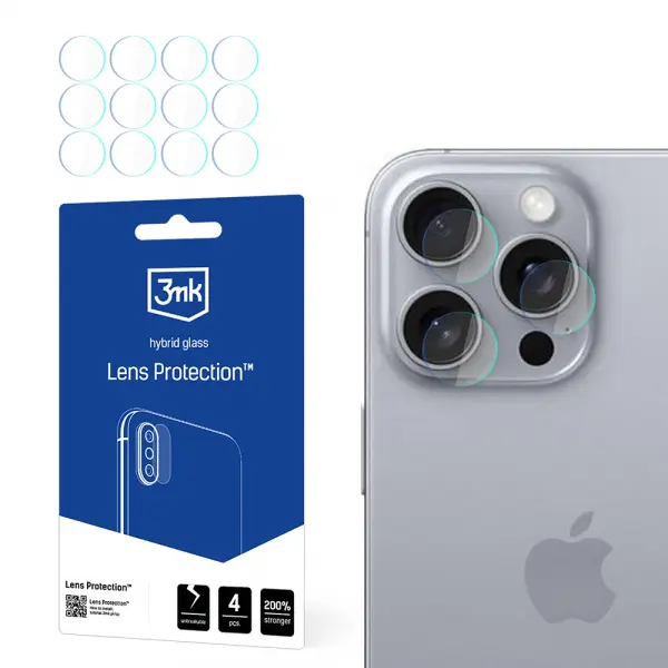 Folie de protectie Camera Spate 3MK Protection pentru Apple iPhone 16 Pro, Sticla Flexibila, Set 4 bucati, Transparenta