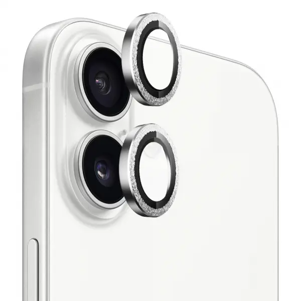 Folie de protectie Camera Spate Blueo Glitter Diamond Metal Frame pentru Apple iPhone 17, Sticla Securizata, Argintie