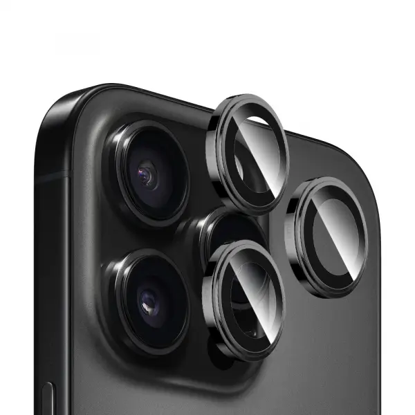 Folie de protectie Camera Spate Blueo Sapphire Crystal pentru Apple iPhone 16 Pro Max / 16 Pro, Sticla Securizata, Neagra