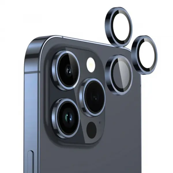 Folie de protectie Camera Spate Lito S+ pentru Apple iPhone 15 Pro Max / 15 Pro, Sticla Securizata, Albastra