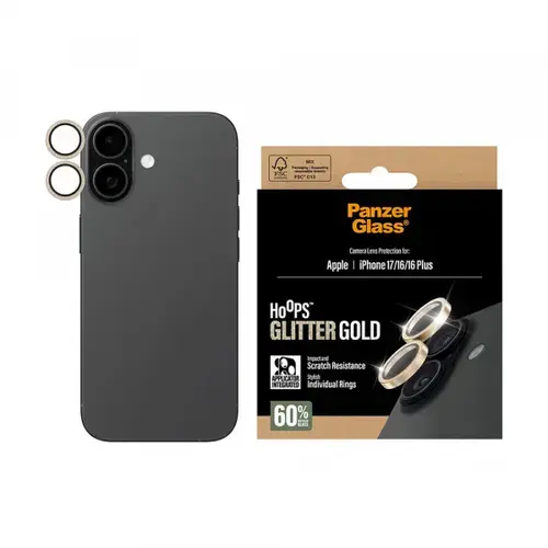 Folie de protectie Camera Spate PanzerGlass Hoops Glitter pentru Apple iPhone 17 / 16 Plus / 16, Sticla Securizata