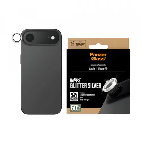 Folie de protectie Camera Spate PanzerGlass Hoops Glitter pentru Apple iPhone Air, Sticla Securizata, Argintie