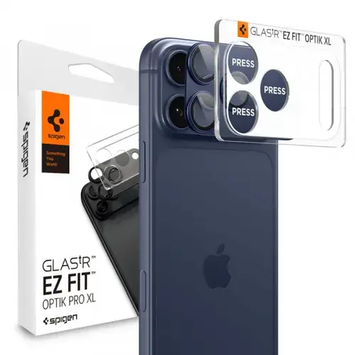 Folie de protectie Camera Spate Spigen GlastR EZ FIT Optik Pro XL pentru Apple iPhone 17 Pro Max, Sticla Securizata, Full Glue, Albastra