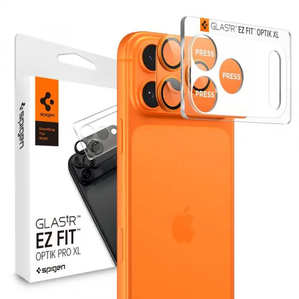 Folie de protectie Camera Spate Spigen GlastR EZ FIT Optik Pro XL pentru Apple iPhone 17 Pro, Sticla Securizata, Portocalie AGL10645