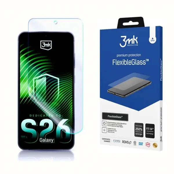 Folie de protectie Ecran 3MK FlexibleGlass pentru Samsung Galaxy S26 S942, Sticla Flexibila, Full Glue, Transparenta