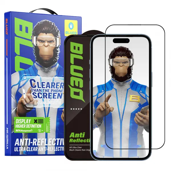 Folie de protectie Ecran Blueo Anti-Reflective HD pentru Apple iPhone 16 Pro, Sticla Securizata, Full Glue, Neagra