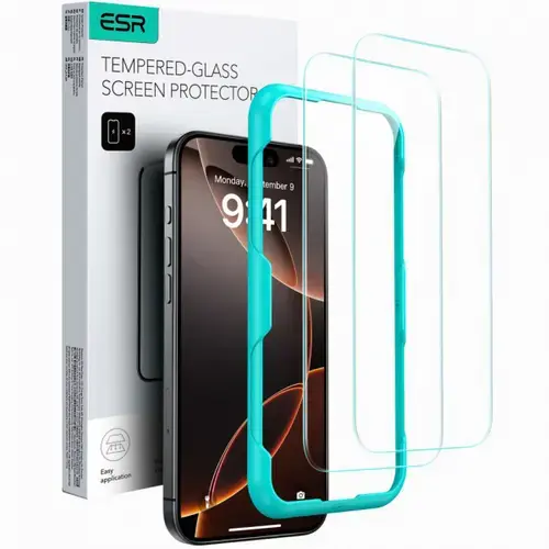 Folie de protectie Ecran ESR pentru Apple iPhone 16, Sticla Securizata, Full Glue, Set 2 bucati, Transparenta