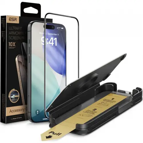 Folie de protectie Ecran ESR UltraFit Armorite Pro pentru Apple iPhone 17 Pro Max, Sticla Securizata, Full Glue, Neagra