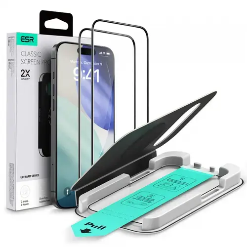 Folie de protectie Ecran ESR UltraFit pentru Apple iPhone 17 / 16 Pro, Sticla Securizata, Full Glue, Set 2 bucati
