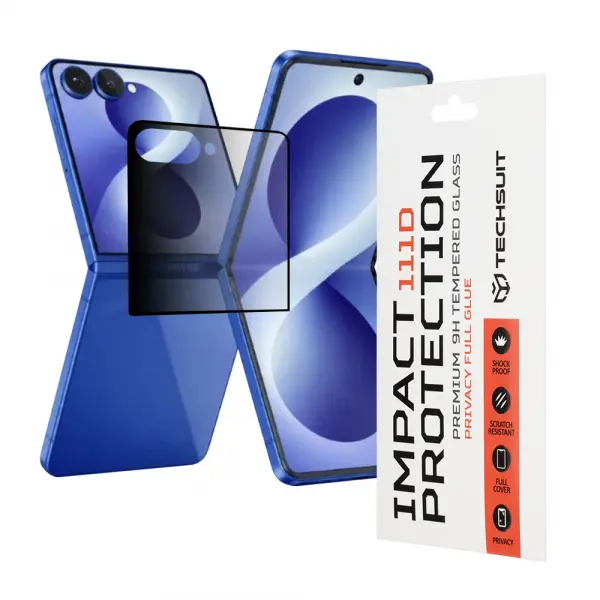Folie de protectie Ecran Exterior Privacy Techsuit pentru Samsung Galaxy Z Flip8 F776, Sticla Securizata, Full Glue, 111D