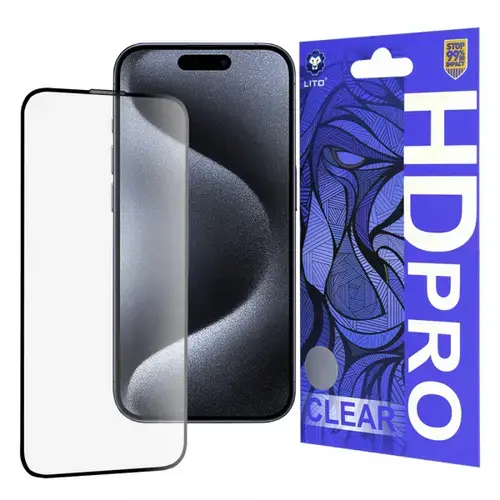 Folie de protectie Ecran Lito HD Pro Clear pentru Apple iPhone 15 Pro, Sticla Securizata, Full Glue