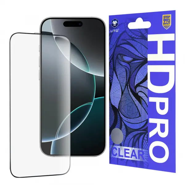 Folie de protectie Ecran Lito HD Pro Clear pentru Apple iPhone 16 Pro, Sticla Securizata, Full Glue, Neagra