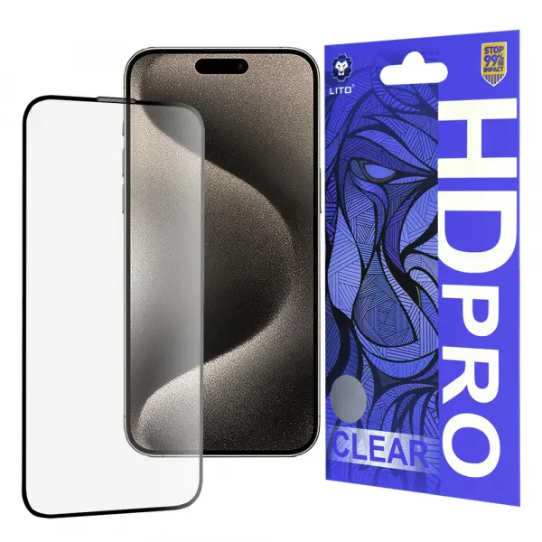 Folie de protectie Ecran Lito HD Pro Clear pentru Apple iPhone 15 Pro Max, Sticla Securizata, Full Glue, Neagra