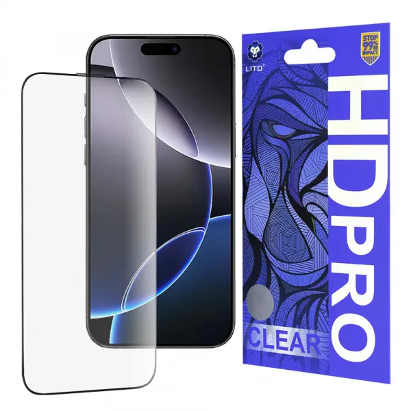 Folie de protectie Ecran Lito HD Pro Clear pentru Apple iPhone 16 Pro Max, Sticla Securizata, Full Glue, Neagra