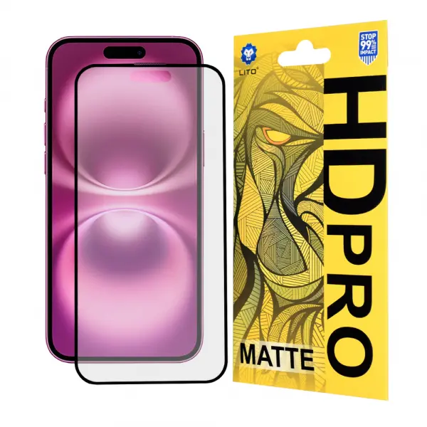 Folie de protectie Ecran Matte Lito HD Pro pentru Apple iPhone 16 Plus, Sticla Securizata, Full Glue, Neagra