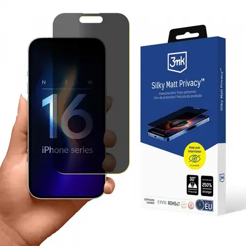 Folie de protectie Ecran Matte Privacy 3MK Silky pentru Apple iPhone 16 Pro Max, Plastic