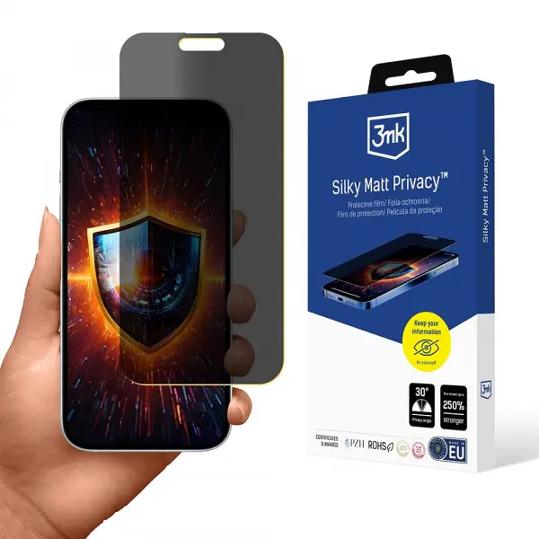 Folie de protectie Ecran Matte Privacy 3MK Silky pentru Apple iPhone 17 Pro, Plastic