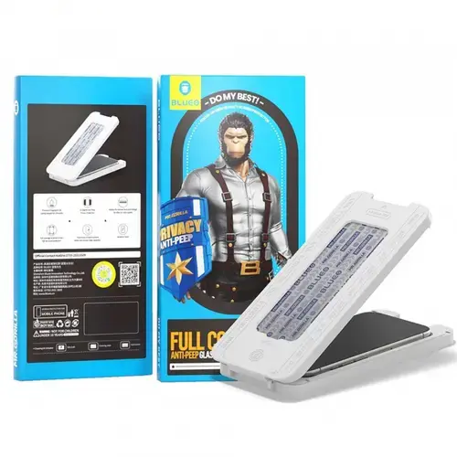 Folie de protectie Ecran Privacy Blueo Anti-Peep Applicator Pro pentru Apple iPhone 16 Pro, Sticla Securizata, Full Glue