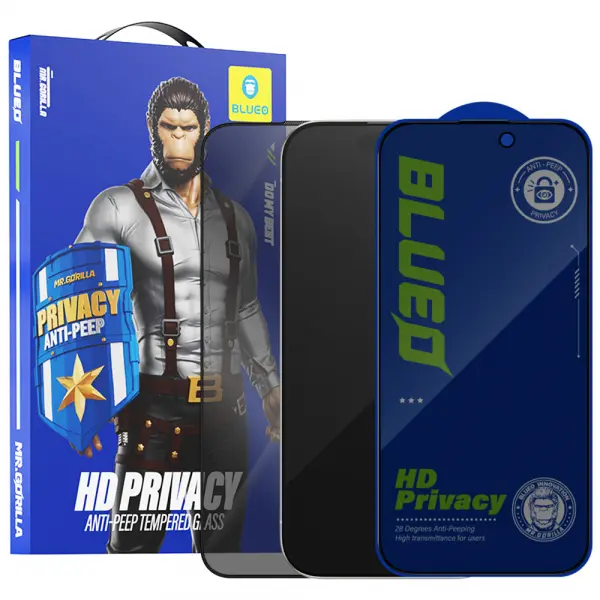 Folie de protectie Ecran Privacy Blueo Anti-Peep pentru Apple iPhone 14 Pro Max, Sticla Securizata, Full Glue