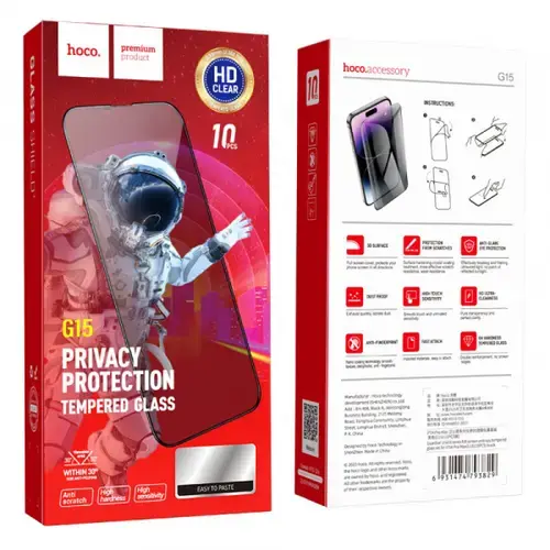 Folie de protectie Ecran Privacy HOCO G15 pentru Apple iPhone 14 Plus / 13 Pro Max, Sticla Securizata, Full Glue, 5D