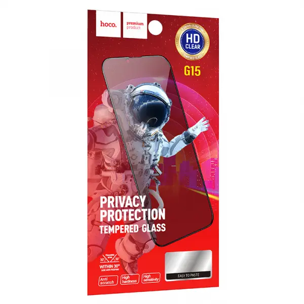 Folie de protectie Ecran Privacy HOCO G15 pentru Apple iPhone 16 Pro Max, Sticla Securizata, Full Glue, 5D