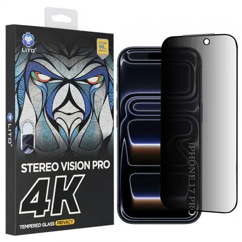 Folie de protectie Ecran Privacy Lito D+ Max 4K pentru Apple iPhone 17 Pro, Sticla Securizata, Full Glue