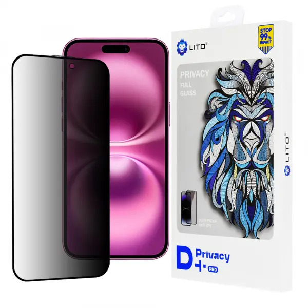 Folie de protectie Ecran Privacy Lito D+ Pro pentru Apple iPhone 16 Plus, Sticla Securizata, Full Glue