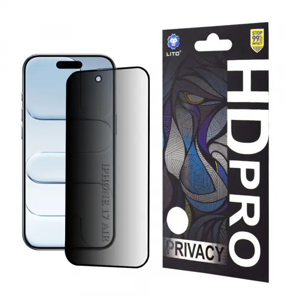 Folie de protectie Ecran Privacy Lito HD Pro pentru Apple iPhone 17 Air, Sticla Securizata, Full Glue