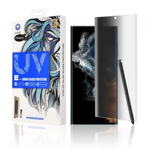 Folie de protectie Ecran Privacy Lito pentru Samsung Galaxy S22 Ultra 5G S908, Sticla Securizata, UV Glue, 3D (Transparent/Negru)