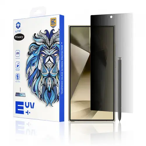 Folie de protectie Ecran Privacy Lito pentru Samsung Galaxy S24 Ultra S928, Sticla Securizata, UV Glue, 3D
