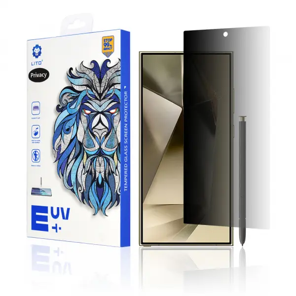 Folie de protectie Ecran Privacy Lito pentru Samsung Galaxy S24 Ultra S928, Sticla Securizata, UV Glue, 3D