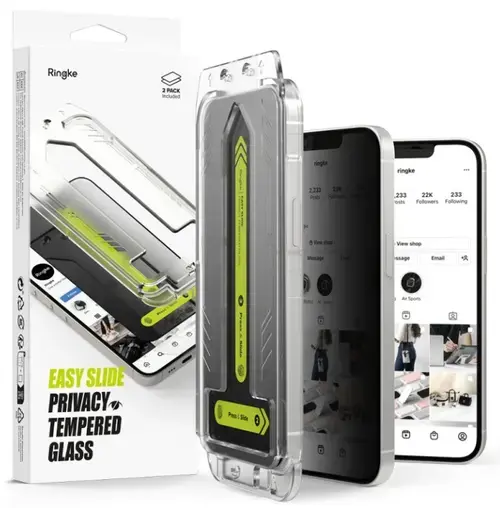 Folie de protectie Ecran Privacy Ringke Easy Slide pentru Apple iPhone 16e / 14 / 13 Pro / 13, Sticla Securizata, Full Glue, Set 2 bucati