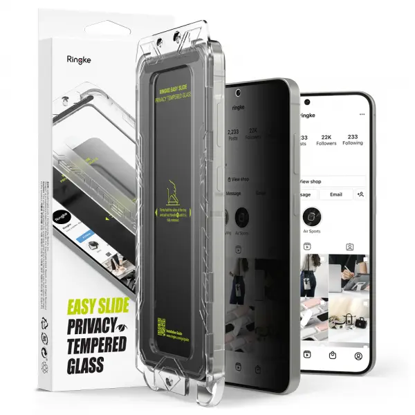 Folie de protectie Ecran Privacy Ringke Easy Slide pentru Samsung Galaxy S25+ S936, Sticla Securizata, Full Glue, Set 2 bucati