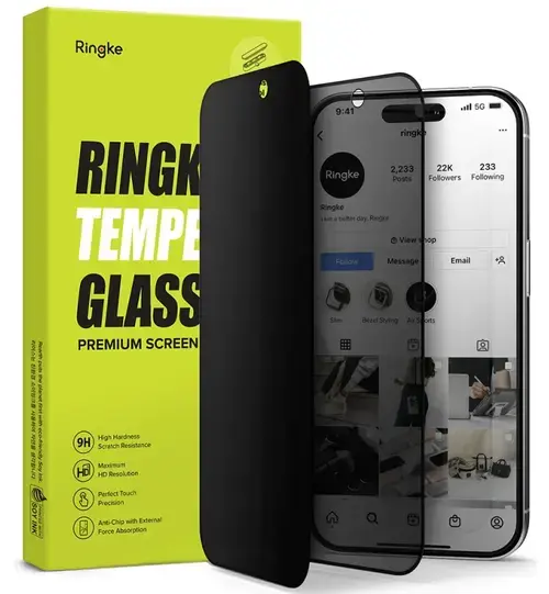 Folie de protectie Ecran Privacy Ringke pentru Apple iPhone 15 Pro Max, Sticla Securizata, Full Glue